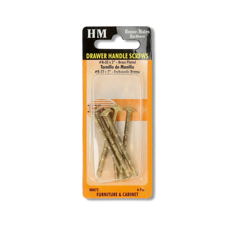 HOUSE-MATES 6PC DRAWER HANDLE SCREWS #8-32x2'' BRASS PLATED