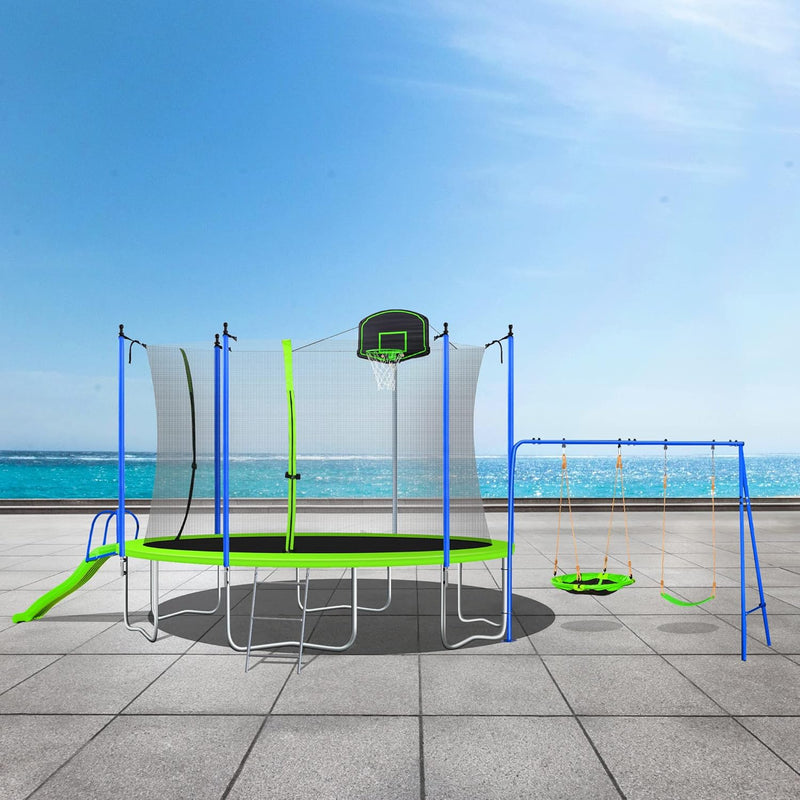 14' 4-in-1 TRAMPOLINE w/SWING & SLIDE