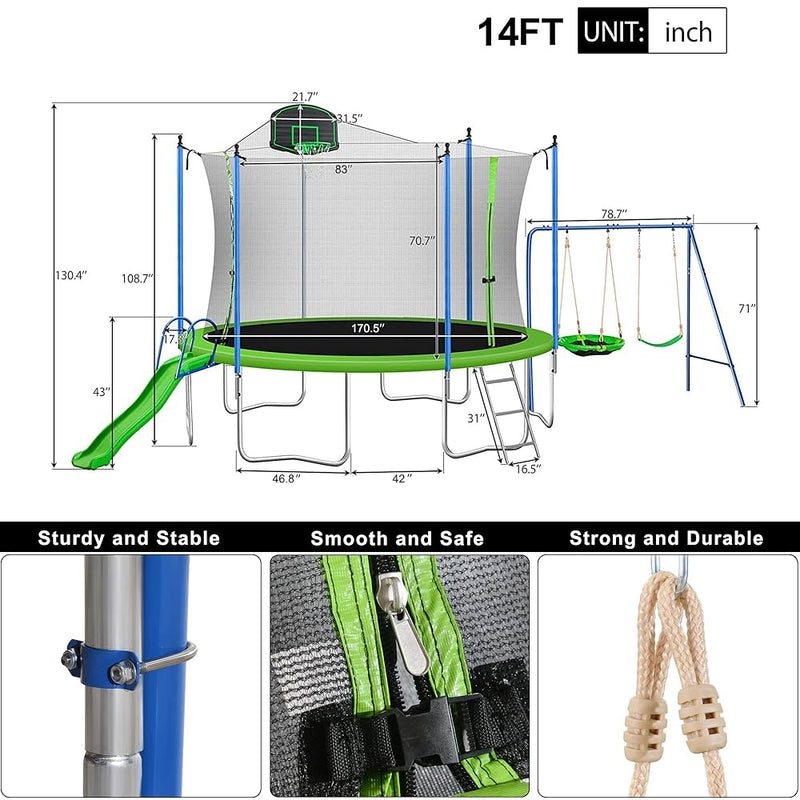 14' 4-in-1 TRAMPOLINE w/SWING & SLIDE