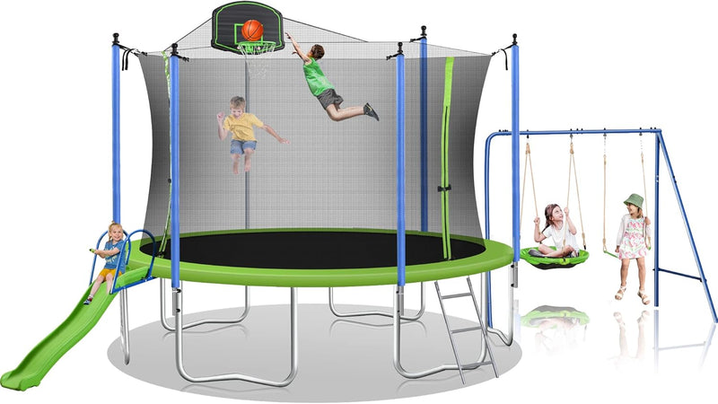 14' 4-in-1 TRAMPOLINE w/SWING & SLIDE