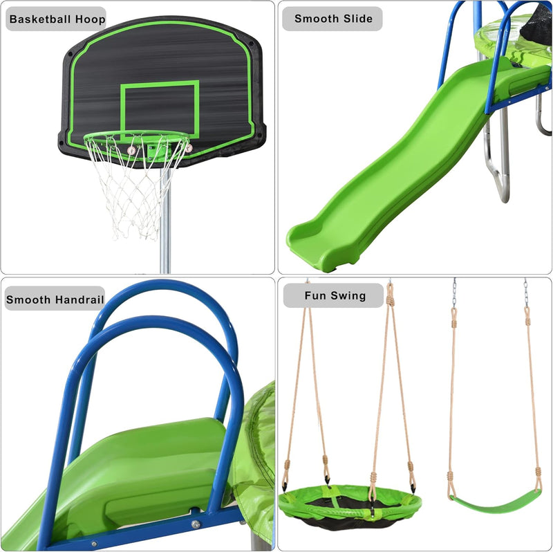 14' 4-in-1 TRAMPOLINE w/SWING & SLIDE