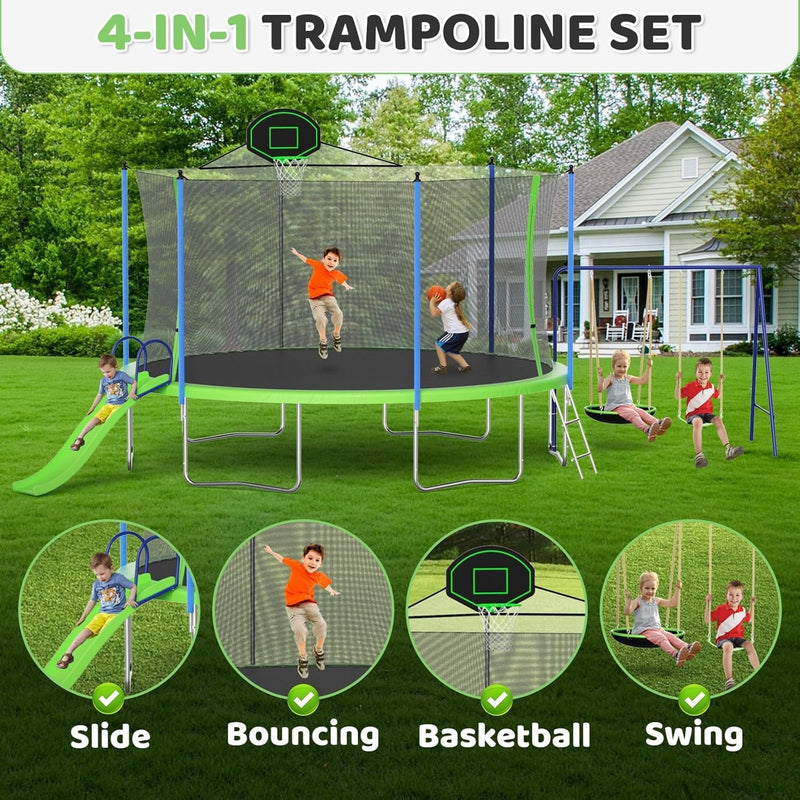 14' 4-in-1 TRAMPOLINE w/SWING & SLIDE