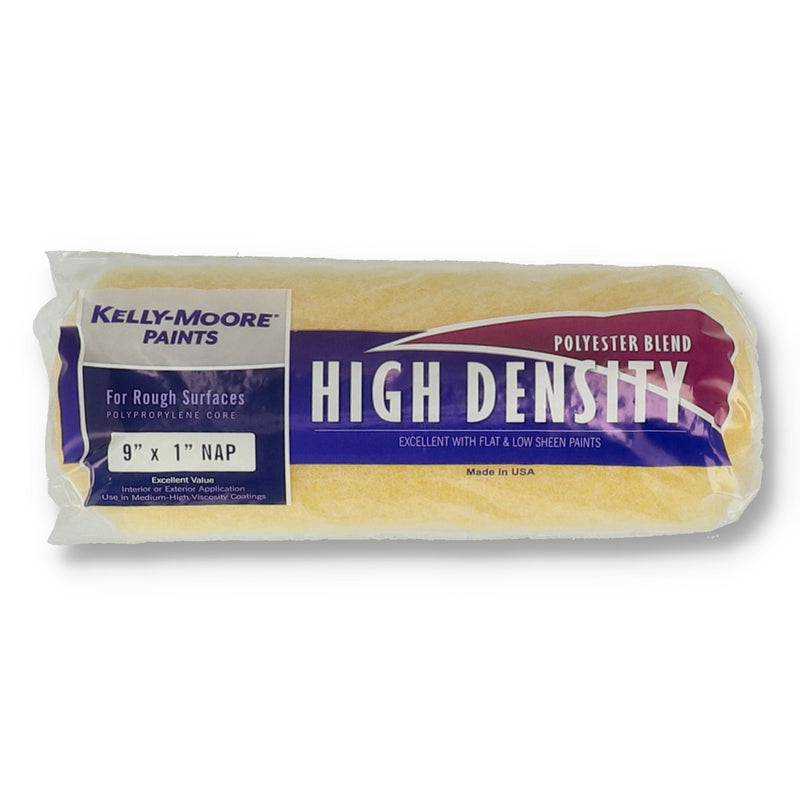 KELLY MOORE 9'' HIGH DENSITY ROLLER COVER 1'' NAP POLYSTER BLEND