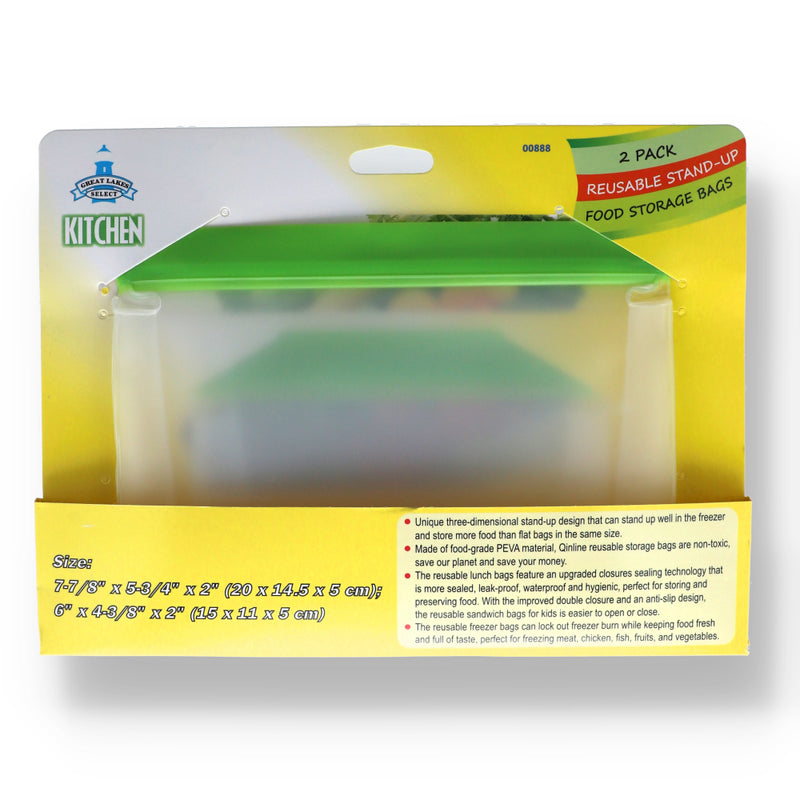 2pk REUSABLE STAND-UP FOOD STORAGE BAG