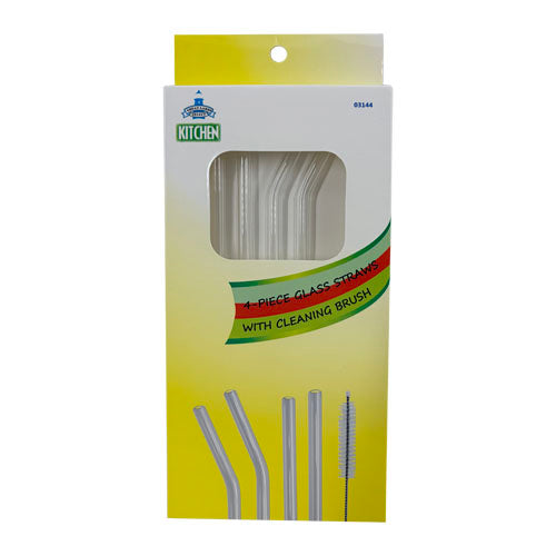 4pc GLASS DRINKING STRAWS w/CLEANING BRUSH