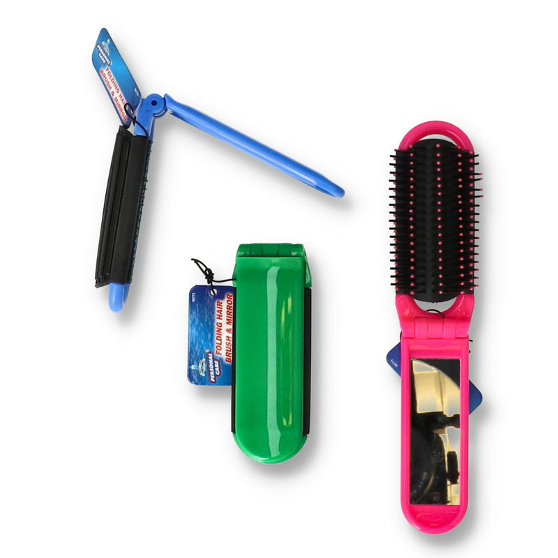 FOLDING HAIR BRUSH & MIRROR
