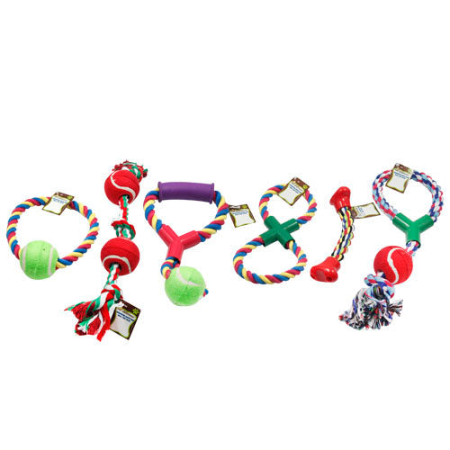 ASSORTED ROPE + BALL DOG TOYS