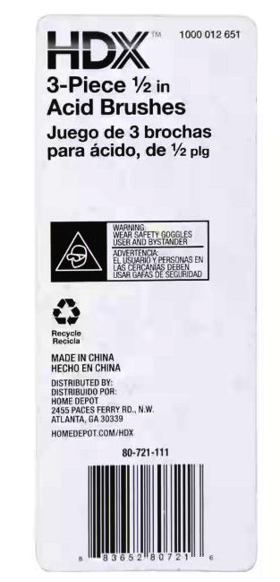 HDX 3PC 1/2'' ACID BRUSHES CARDED