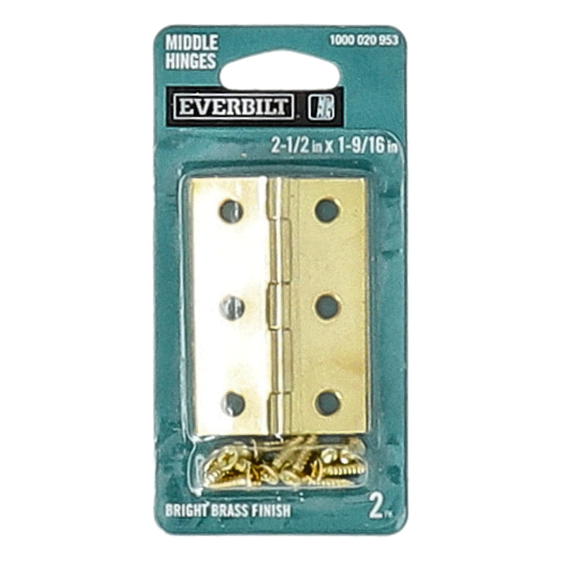 EVERBLT 2pk MIDDLE HINGES 2-1/2x19/16'' BRIGHT BRASS FINISH