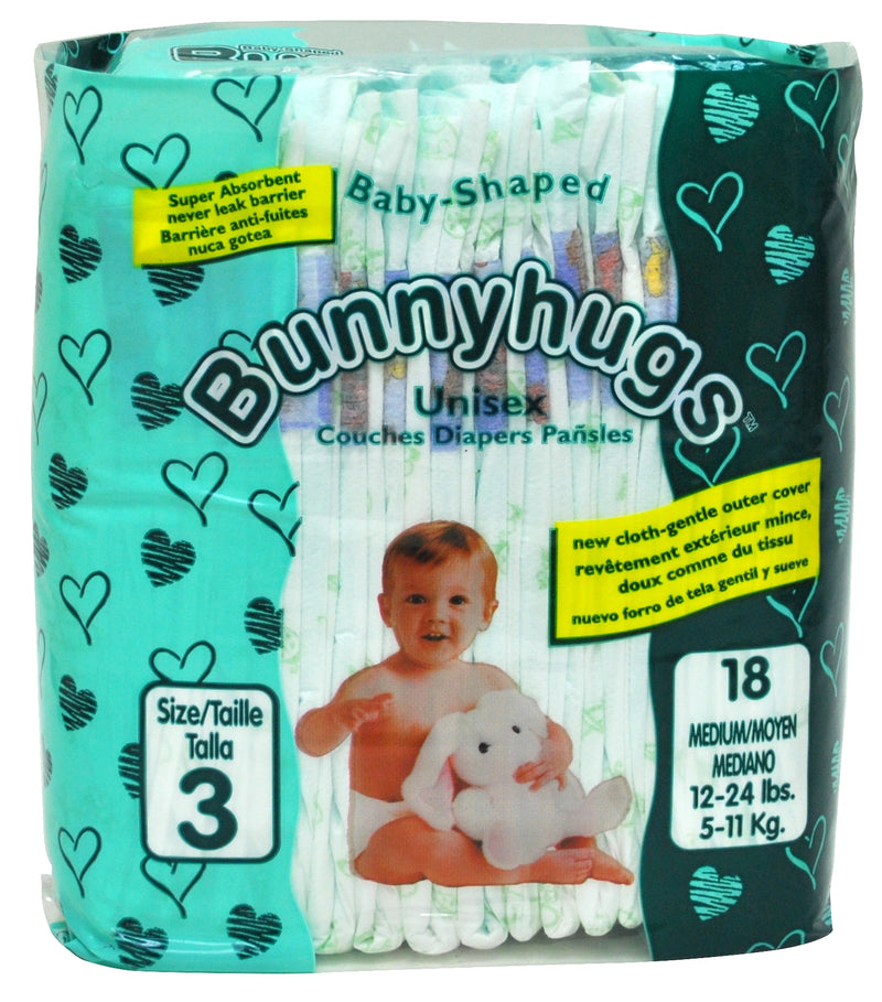 BUNNYHUGS MED DIAPERS SZ 3 (12-24 LB)3160-129-18