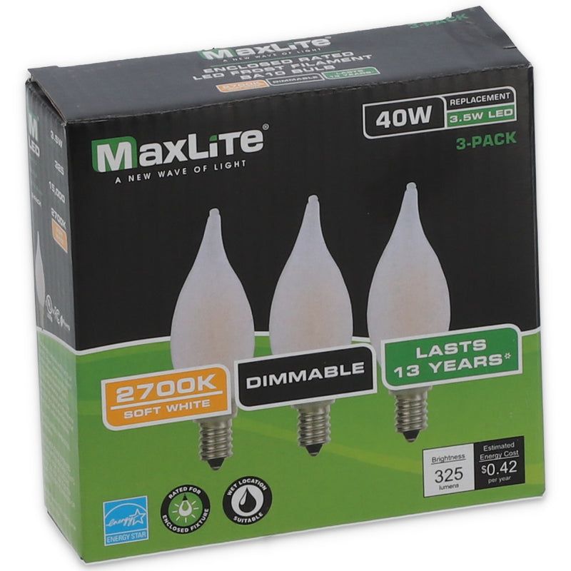 3pk 3.5=40W LED BA10 CANDELABRA BULB SOFT WHITE