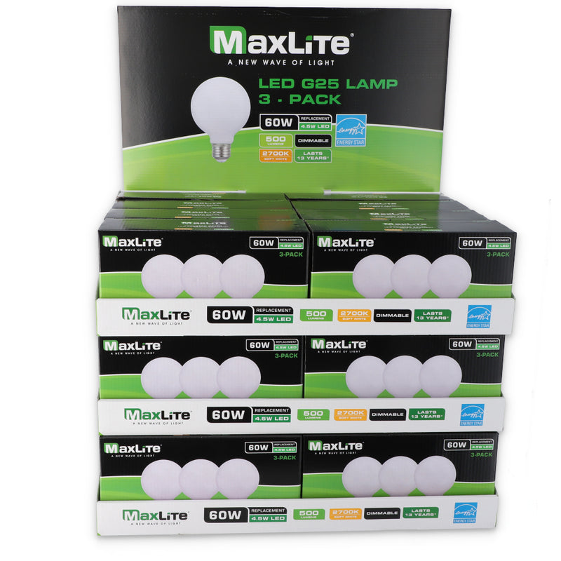 3PK 4.5=60W LED G25 GLOBE BULB DIMMABLE SOFT WHITE