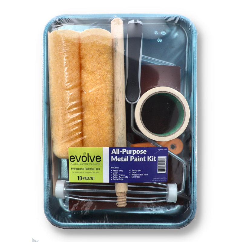 EVOLVE 10pc METAL TRAY PAINT KIT INCLUDES TRAY LINER FRAME ROLLER