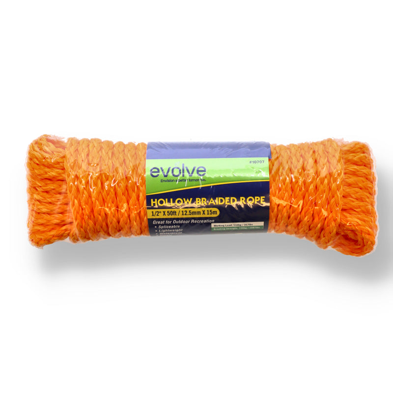 EVOLVE HOLLOW BRAIDED ROPE 1/2'x50' ORANGE