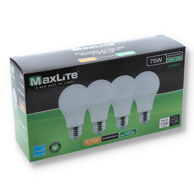 4pk 10=75W A19 LED BULBS SOFT WHITE DIMMABLE