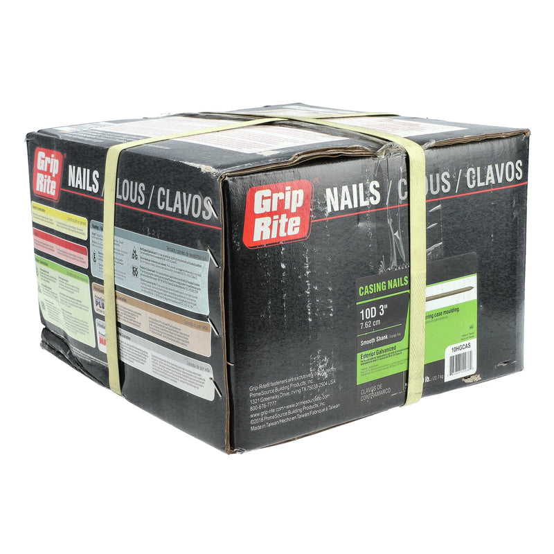 GRIP-RITE 50LB CASING NAILS 10D 3'' SMOOTH SHANK HOT DIP GALVANIZED
