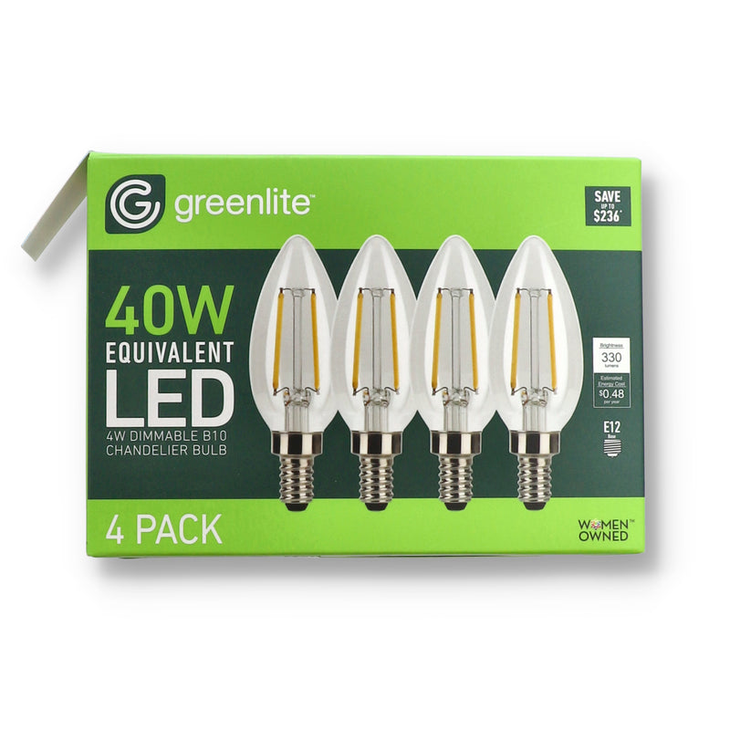 4PK 4=40W LED B10 CHANDELIER BULBS SOFT WHITE