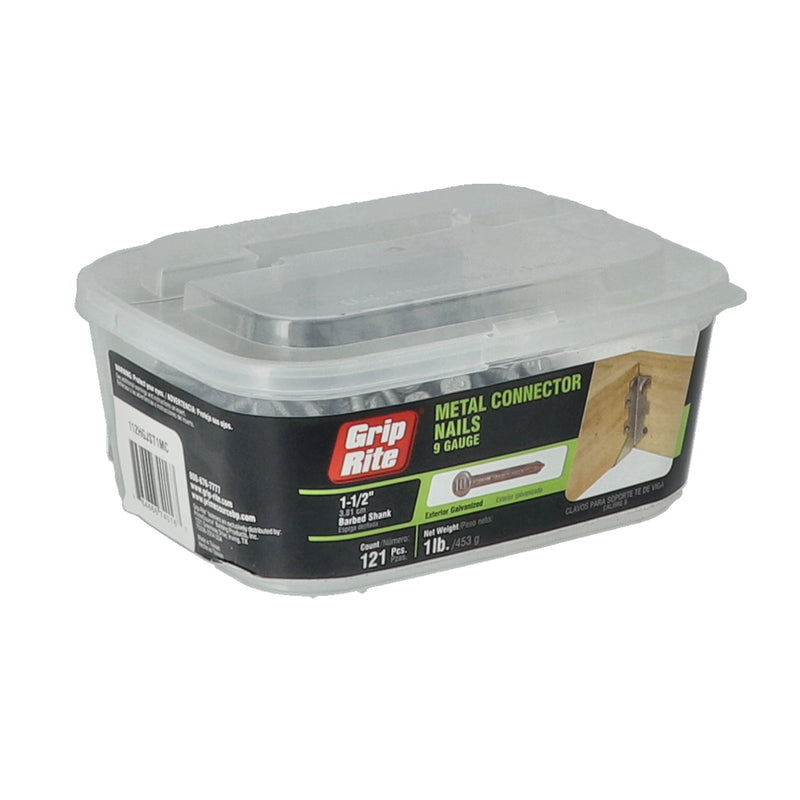 GRIP-RITE 1LB METAL CONNECTOR NAILS 1-1/2'' 9 GAUGE GALVANIZED