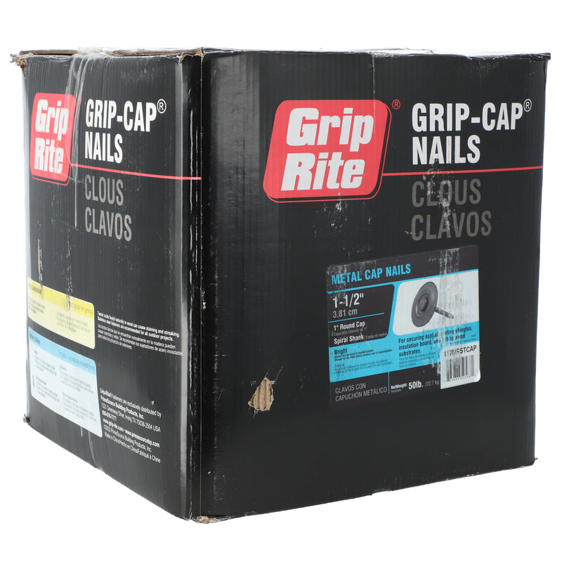 GRIP-CAP 50lb 1-1/2'' METAL CAP ROOFING NAILS 1'' ROUND CAP