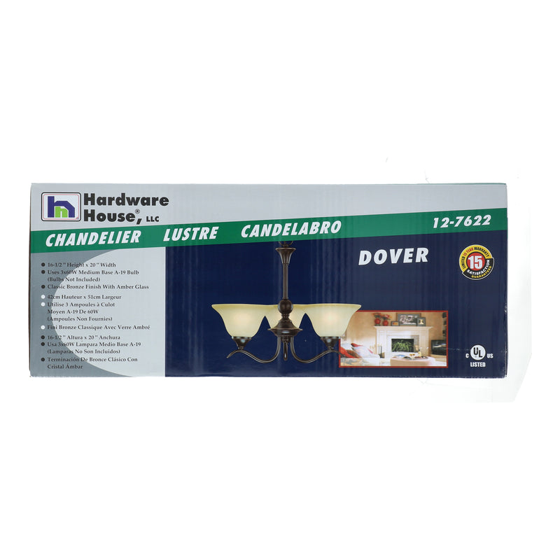 HH DOVER 3-LIGHT CHANDELIER CLASSIC BRONZE  16-1/2x20''