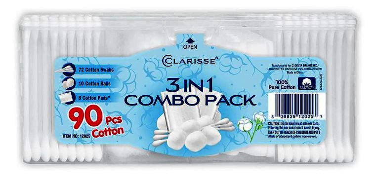 COTTON BALLS-SWABS-PADS COMBO PACK 90ct