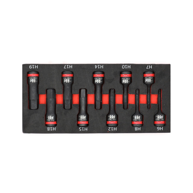 IIT PRO IIT PRO 10PC 1/2'' DRIVE 3'' HEX BIT IMPACT SOCKETS IN FOAM TRAY H6-H19