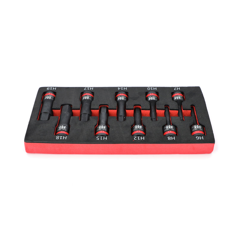 IIT PRO IIT PRO 10PC 1/2'' DRIVE 3'' HEX BIT IMPACT SOCKETS IN FOAM TRAY H6-H19