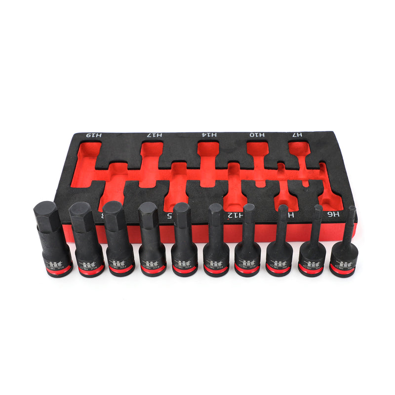 IIT PRO IIT PRO 10PC 1/2'' DRIVE 3'' HEX BIT IMPACT SOCKETS IN FOAM TRAY H6-H19