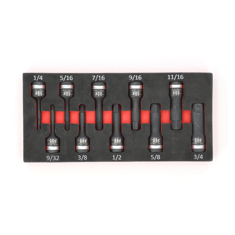 IIT PRO IIT PRO 10PC 1/2'' DRIVE 3'' HEX BIT IMPACT SOCKETS IN FOAM TRAY 1/4-3/4''