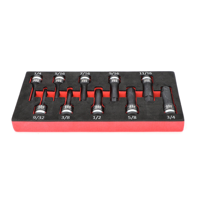 IIT PRO IIT PRO 10PC 1/2'' DRIVE 3'' HEX BIT IMPACT SOCKETS IN FOAM TRAY 1/4-3/4''