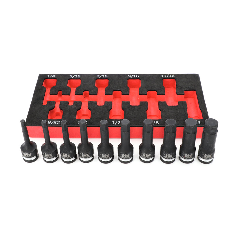 IIT PRO IIT PRO 10PC 1/2'' DRIVE 3'' HEX BIT IMPACT SOCKETS IN FOAM TRAY 1/4-3/4''