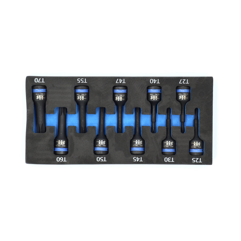 IIT PRO IIT PRO 10PC 1/2'' DRIVE 3'' STAR BIT IMPACT SOCKETS IN FOAM TRAY T25-T70