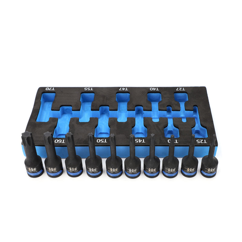 IIT PRO IIT PRO 10PC 1/2'' DRIVE 3'' STAR BIT IMPACT SOCKETS IN FOAM TRAY T25-T70