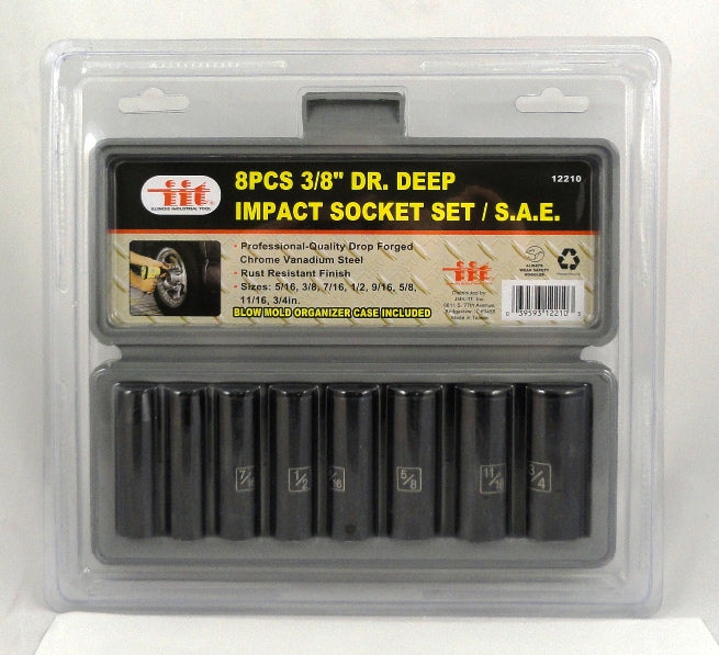 IIT 8pc 3/8'' DEEP IMPACT SOCKETS-SAE