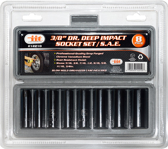 IIT 8pc 3/8'' DEEP IMPACT SOCKETS-SAE