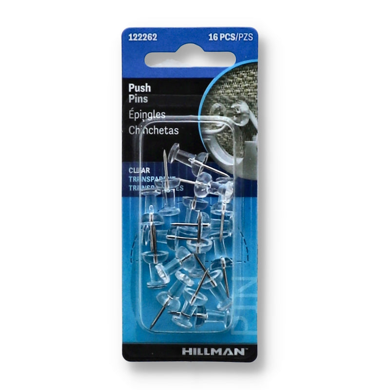 HILLMAN 16PC CLEAR PUSH PINS