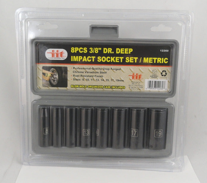 IIT 8PC 3/8'' DEEP IMPACT SOCKETS-METRIC