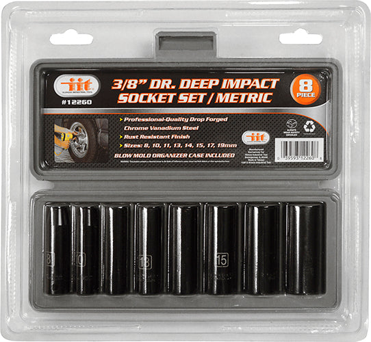 IIT 8PC 3/8'' DEEP IMPACT SOCKETS-METRIC