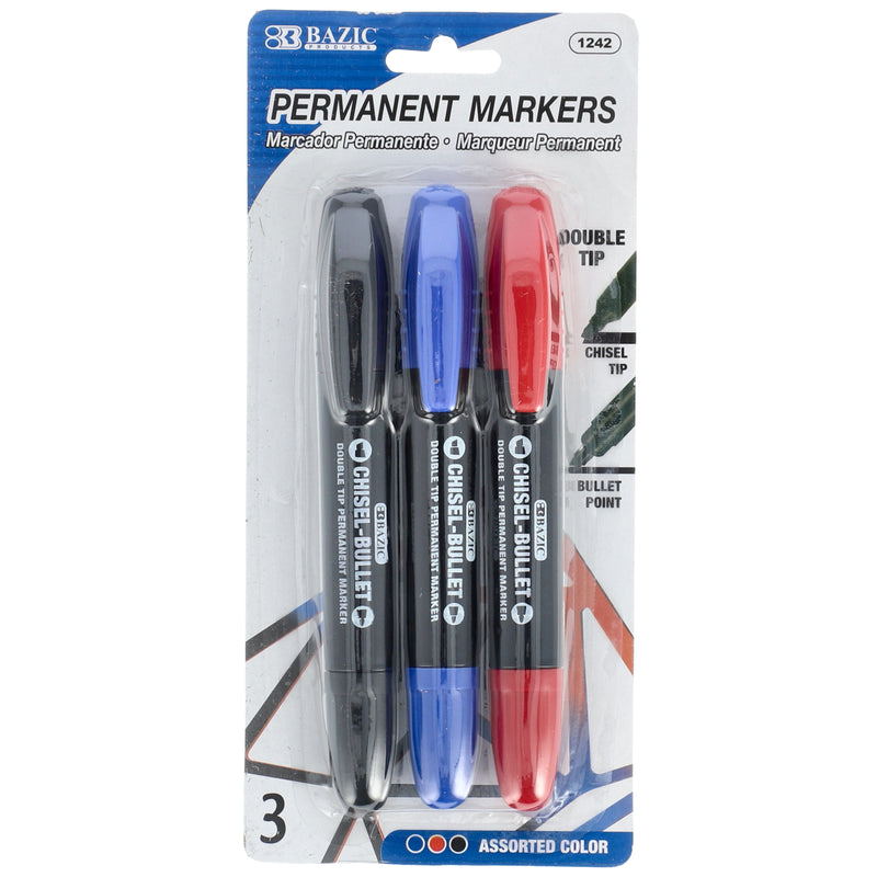 1242B-3pk PERM MARKERS BLK-BLU-RD -NO ONLINE SALES