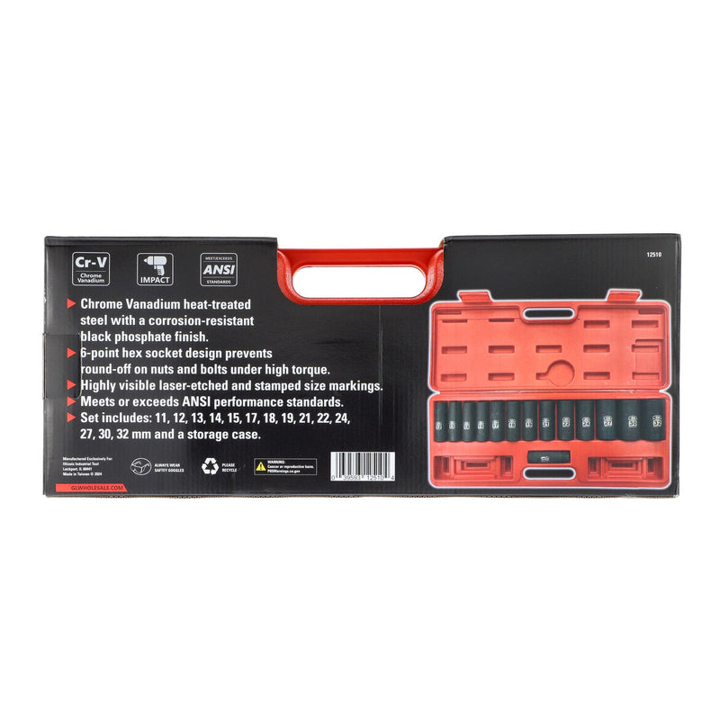 IIT PRO 14pc 1/2''mm DEEP IMPACT SOCKET SET 11-32mm