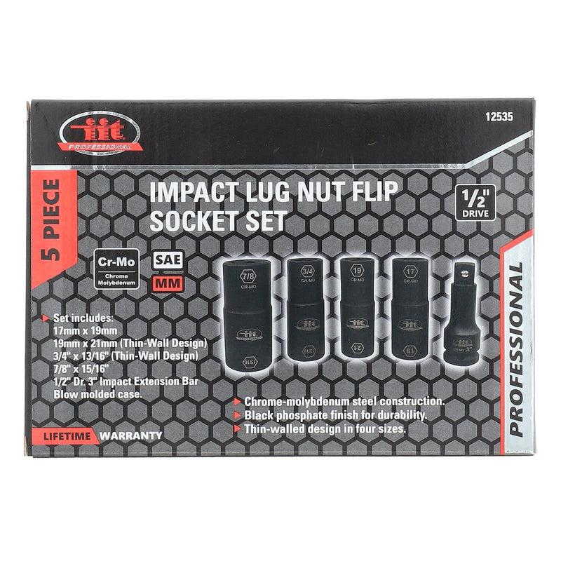IIT PRO 5pc IMPACT LUG NUT FLIP SOCKET SET THIN WALL