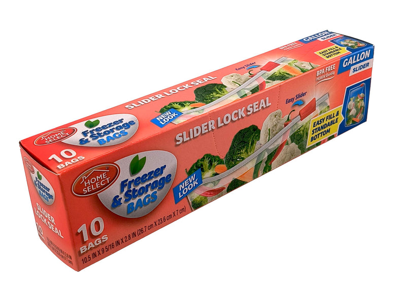 HOME SELECT 10CT 1 GALLON STAND UP SLIDER FOOD STORAGE BAG