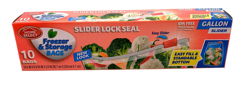 HOME SELECT 10CT 1 GALLON STAND UP SLIDER FOOD STORAGE BAG
