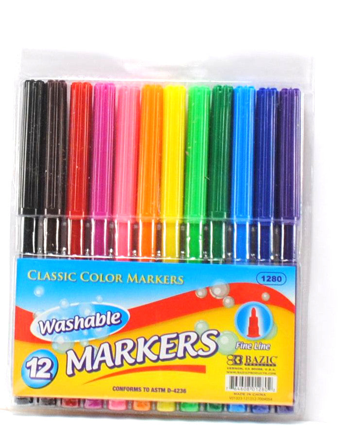 12pc THIN WASHABLE MARKERS IN PEGGABLE POUCH -NO ONLINE SALES