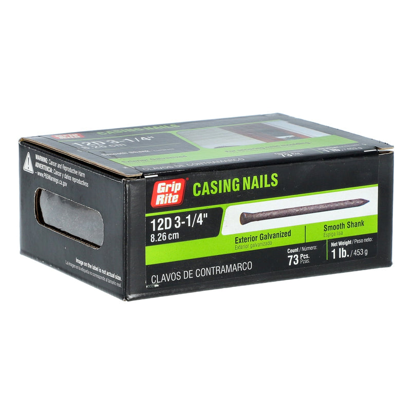 GRIP-RITE 1lb CASING NAILS 3-1/4'' 12D SMOOTH SHANK GALVANIZED