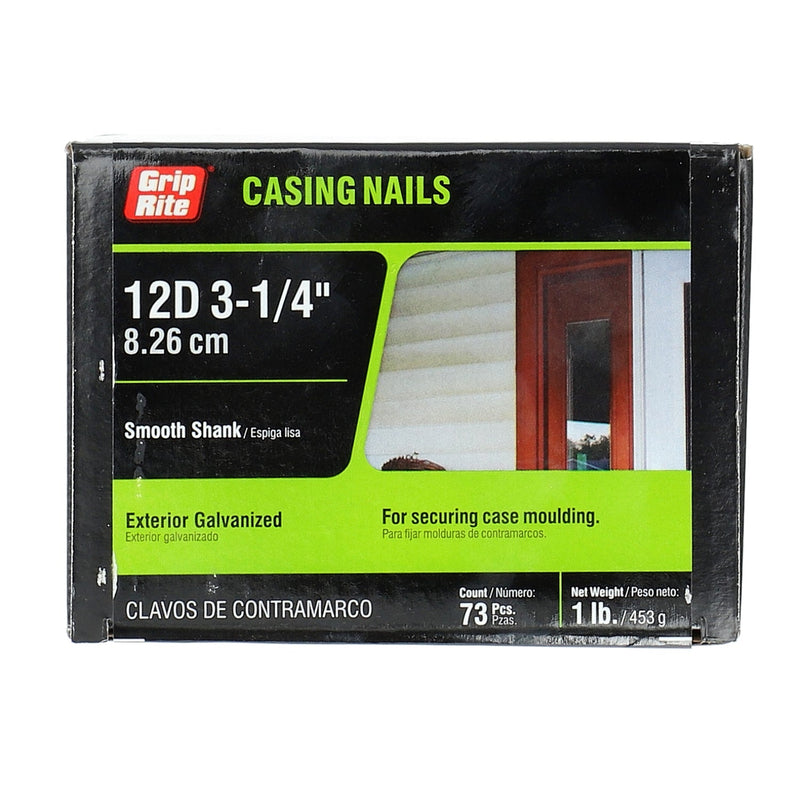 GRIP-RITE 1lb CASING NAILS 3-1/4'' 12D SMOOTH SHANK GALVANIZED