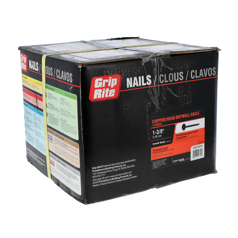 GRIP-RITE 50LB CUPPED HEAD DRYWALL NAILS 1-3/8'' PHOSPAHTE COATED 14 GAUGE