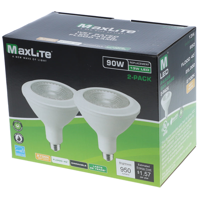 2PK 13=90W LED PAR38 FLOOD DIMMABLE SOFT WHITE