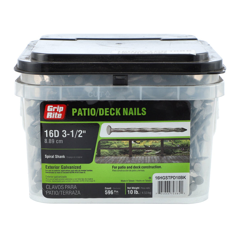 GRIP-RITE 10LB PATIO/DECK NAILS 16D 3-1/2 GALVANIZED SPIRAL SHANK