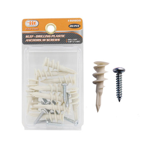 IIT 20pc SELF-DRILLING DRYWALL ANCHORS & SCREWS